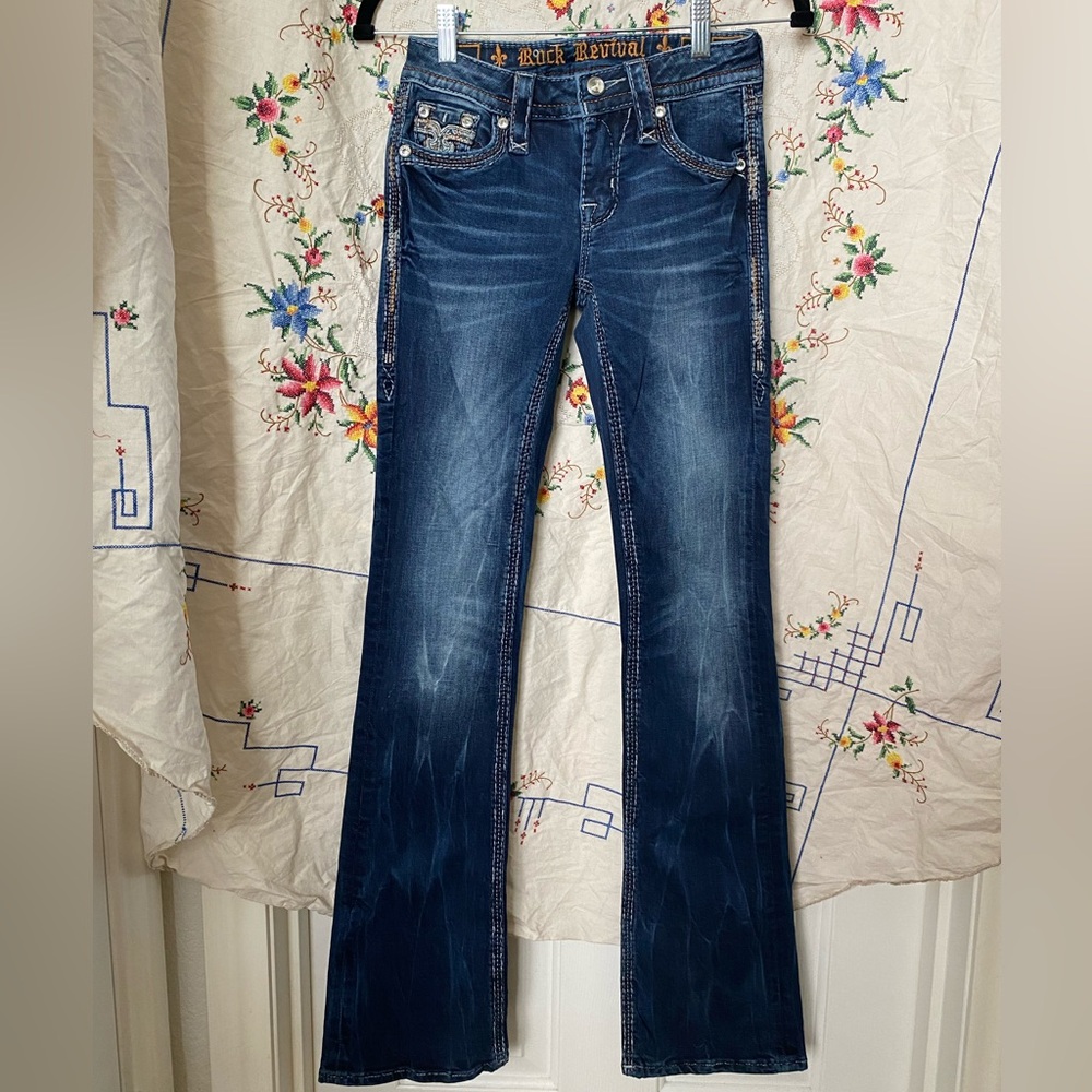 LOT OF 2 ROCK REVIVAL MCBLING LOW RISE FLARE JEANS